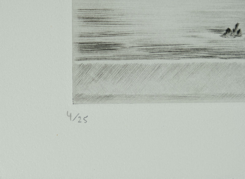 Camille COMBE : Santorin sous les nuages, Gravure originale signée