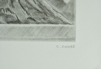 Camille COMBE : Santorin sous les nuages, Gravure originale signée