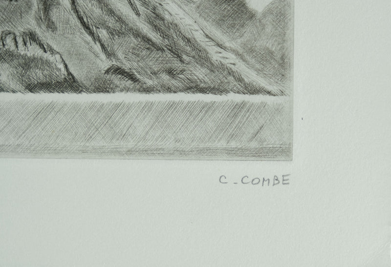 Camille COMBE : Santorin sous les nuages, Gravure originale signée