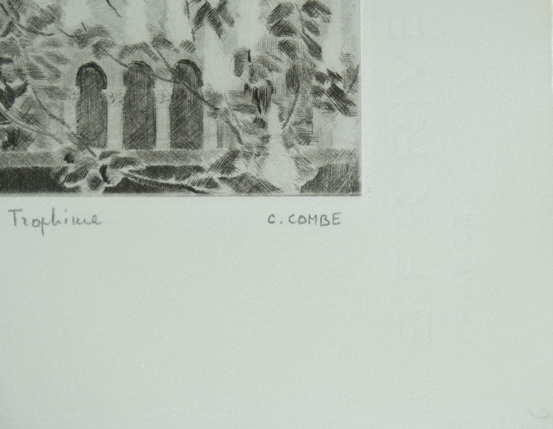 Camille COMBE : Saint Trophime, Gravure originale signée