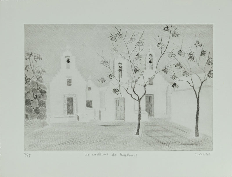 Camille COMBE : Les carillons de Mykonos, Gravure originale signée