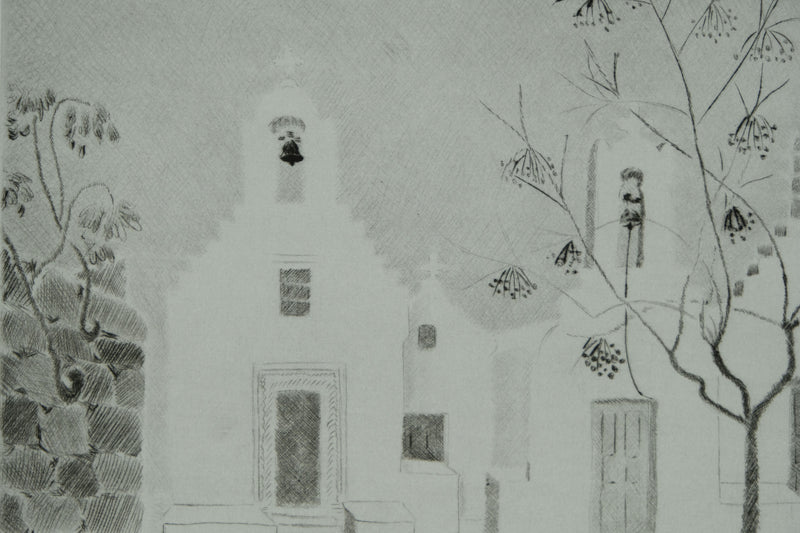 Camille COMBE : Les carillons de Mykonos, Gravure originale signée