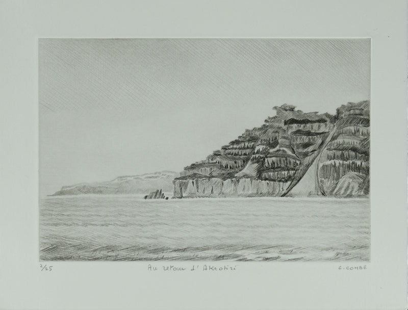 Camille COMBE : Grèce, les rivages de Lindos, Gravure originale signée