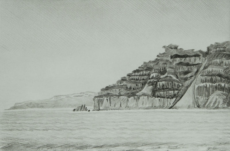 Camille COMBE : Grèce, les rivages de Lindos, Gravure originale signée