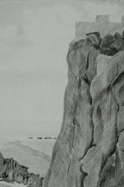 Camille COMBE : Grèce, La falaise de Lindos, Gravure originale signée