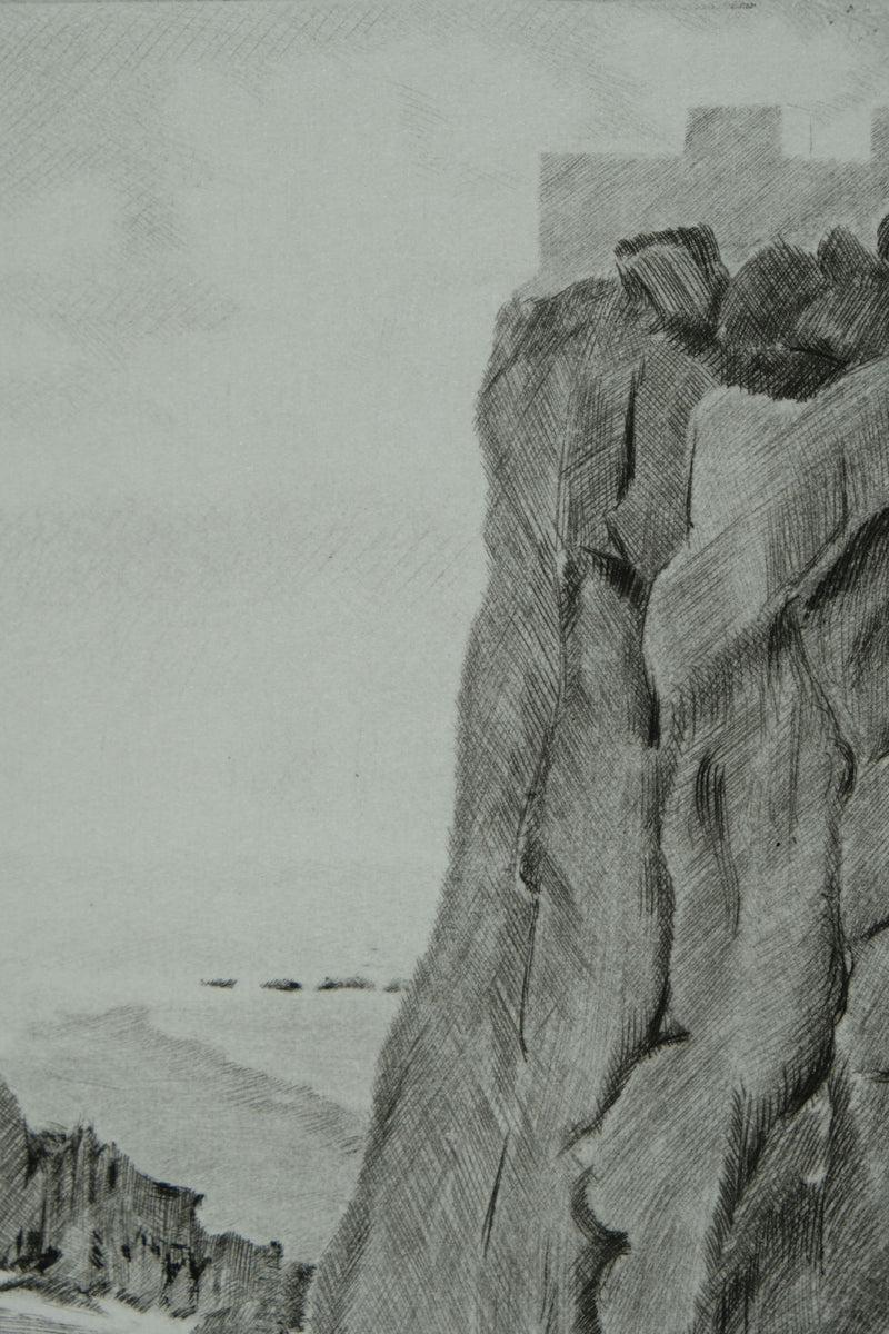 Camille COMBE : Grèce, La falaise de Lindos, Gravure originale signée