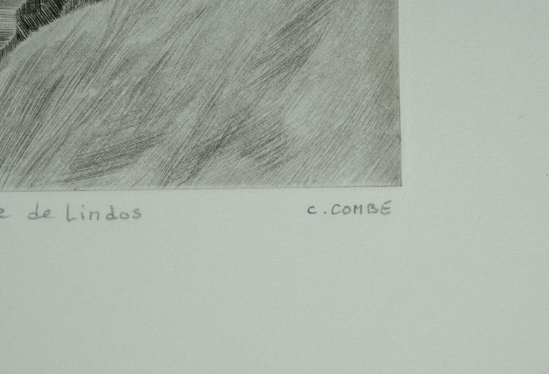 Camille COMBE : Grèce, La falaise de Lindos, Gravure originale signée