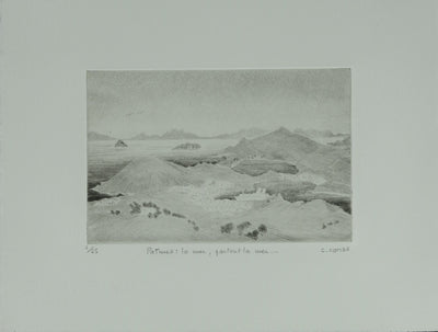 Camille COMBE : Patmos, la mer partout la mer, Gravure originale signée