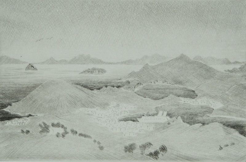 Camille COMBE : Patmos, la mer partout la mer, Gravure originale signée