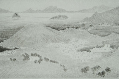 Camille COMBE : Patmos, la mer partout la mer, Gravure originale signée