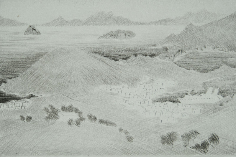 Camille COMBE : Patmos, la mer partout la mer, Gravure originale signée