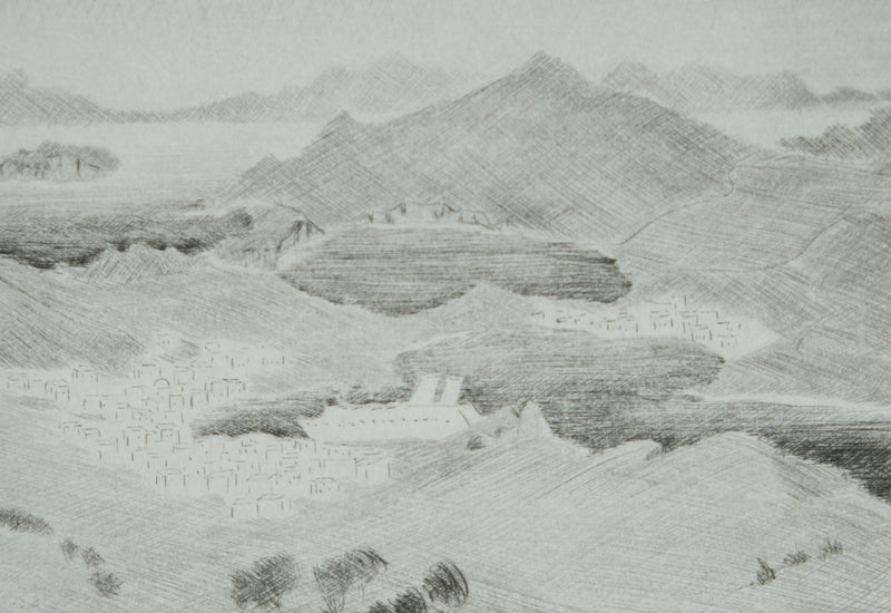 Camille COMBE : Patmos, la mer partout la mer, Gravure originale signée