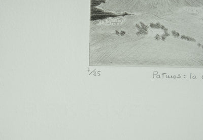Camille COMBE : Patmos, la mer partout la mer, Gravure originale signée