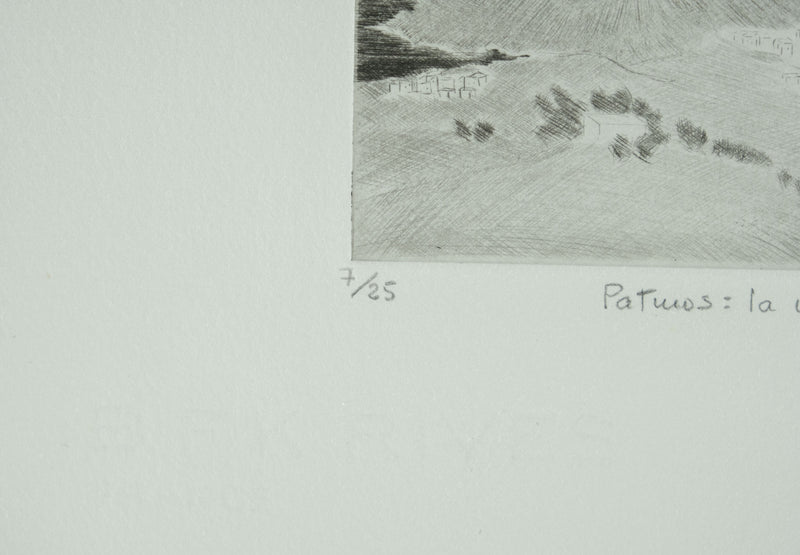 Camille COMBE : Patmos, la mer partout la mer, Gravure originale signée