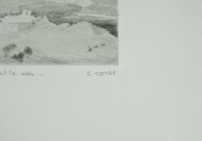 Camille COMBE : Patmos, la mer partout la mer, Gravure originale signée