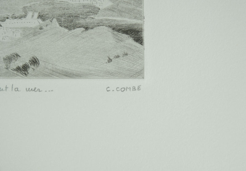 Camille COMBE : Patmos, la mer partout la mer, Gravure originale signée