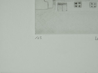 Camille COMBE : Les moulins de Mykonos, Gravure originale signée