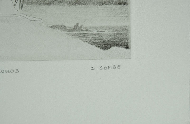 Camille COMBE : Les moulins de Mykonos, Gravure originale signée