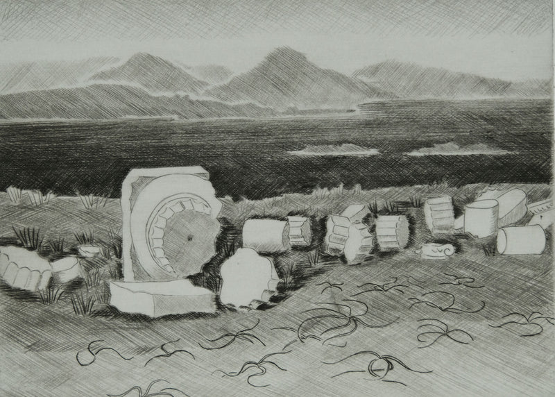 Camille COMBE : Grèce, Délos la brillante, Gravure originale signée