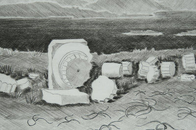 Camille COMBE : Grèce, Délos la brillante, Gravure originale signée