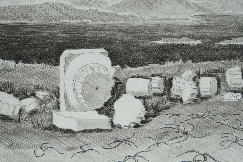 Camille COMBE : Grèce, Délos la brillante, Gravure originale signée