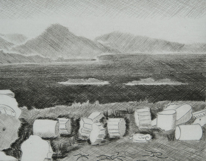 Camille COMBE : Grèce, Délos la brillante, Gravure originale signée