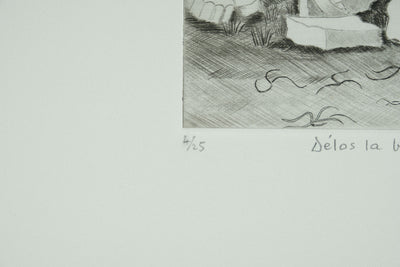 Camille COMBE : Grèce, Délos la brillante, Gravure originale signée