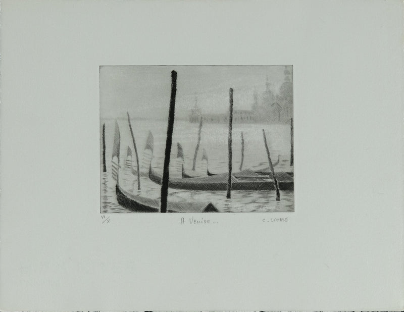 Camille COMBE : A Venise…, Gravure originale signée