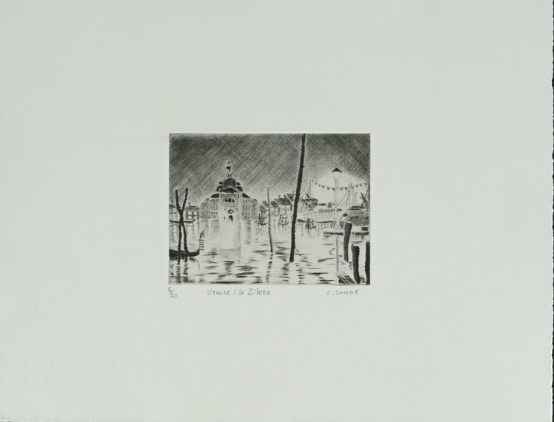 Camille COMBE : Venise, le Zitelle, Gravure originale signée