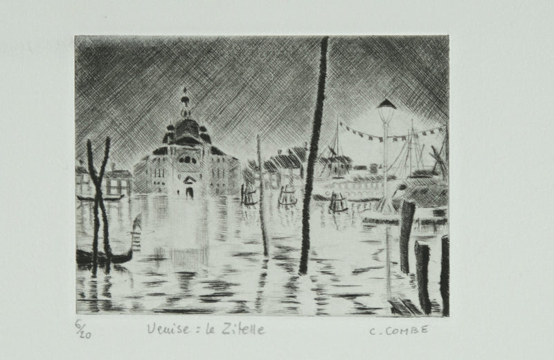 Camille COMBE : Venise, le Zitelle, Gravure originale signée