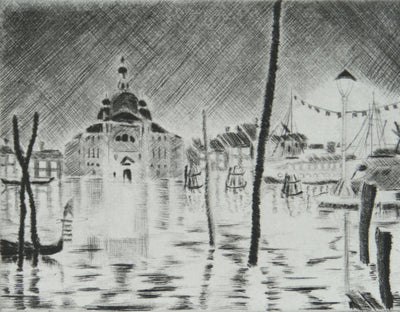 Camille COMBE : Venise, le Zitelle, Gravure originale signée