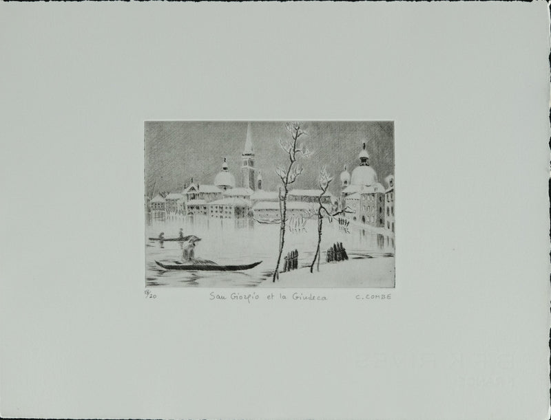 Camille COMBE : San Giorgio et la Giudecca, Gravure originale signée