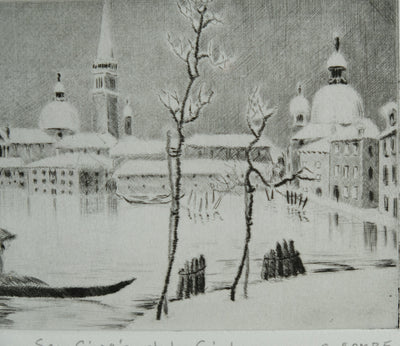 Camille COMBE : San Giorgio et la Giudecca, Gravure originale signée