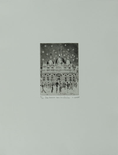 Camille COMBE : San Marco sous les étoiles, Gravure originale signée