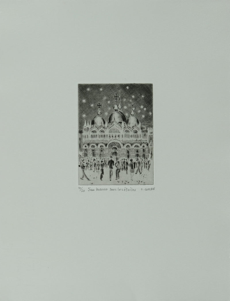 Camille COMBE : San Marco sous les étoiles, Gravure originale signée