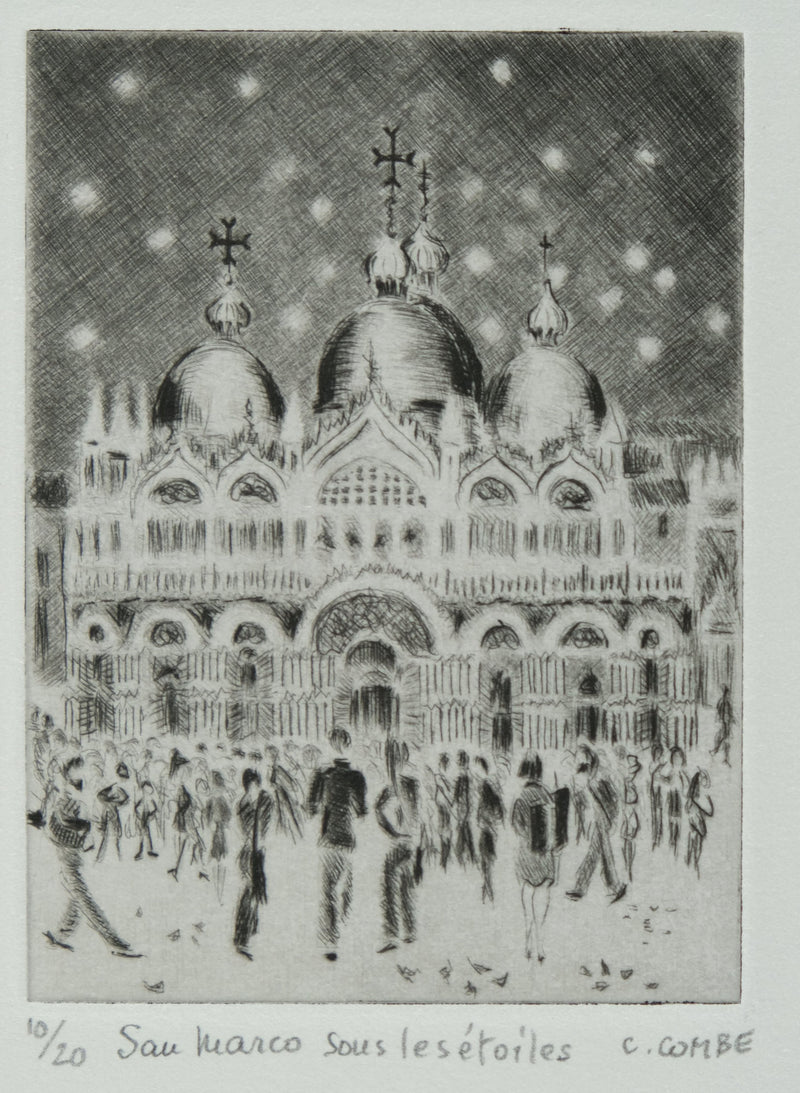 Camille COMBE : San Marco sous les étoiles, Gravure originale signée