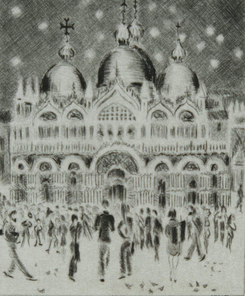Camille COMBE : San Marco sous les étoiles, Gravure originale signée
