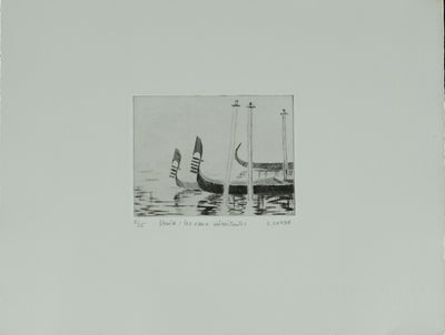 Camille COMBE : Venise, les eaux miroitantes, Gravure originale signée
