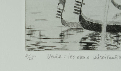 Camille COMBE : Venise, les eaux miroitantes, Gravure originale signée