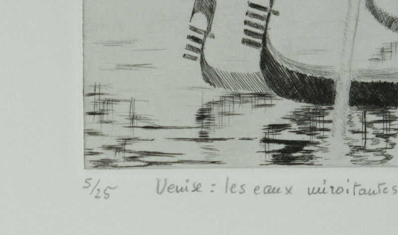Camille COMBE : Venise, les eaux miroitantes, Gravure originale signée