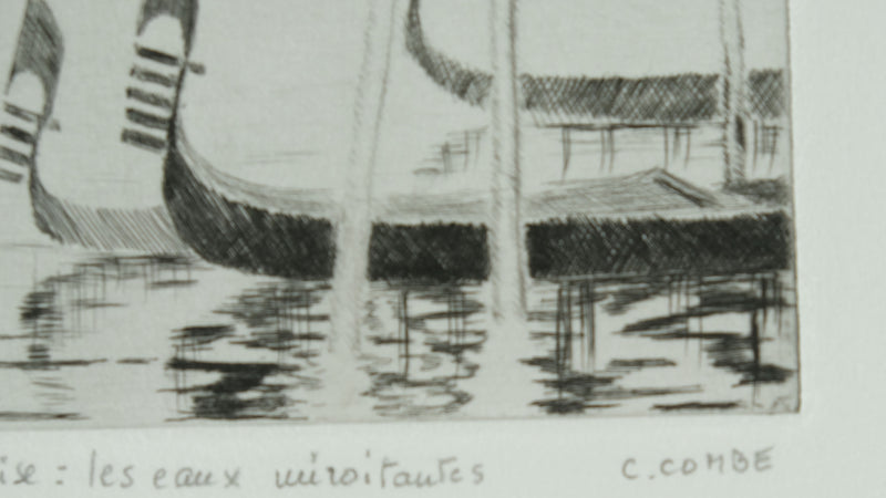 Camille COMBE : Venise, les eaux miroitantes, Gravure originale signée