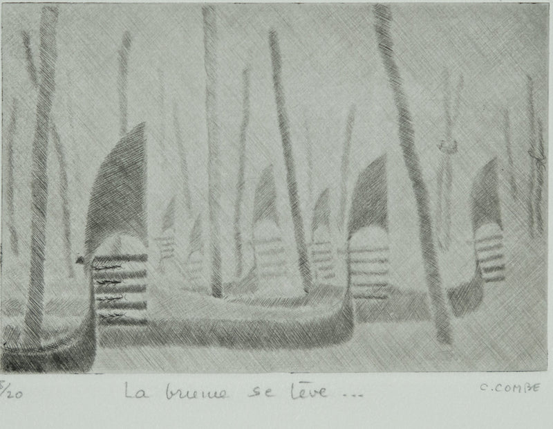Camille COMBE : Venise, la brume se lève, Gravure originale signée