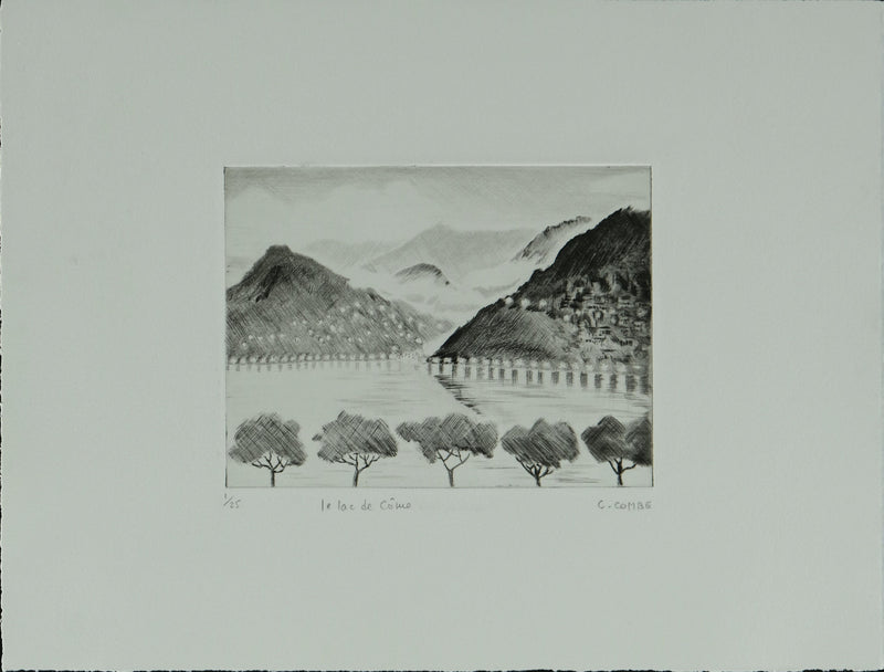 Camille COMBE : Le lac de Côme, Gravure originale signée