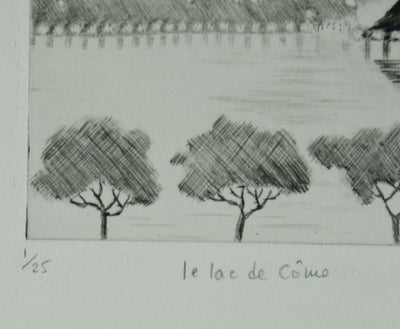 Camille COMBE : Le lac de Côme, Gravure originale signée
