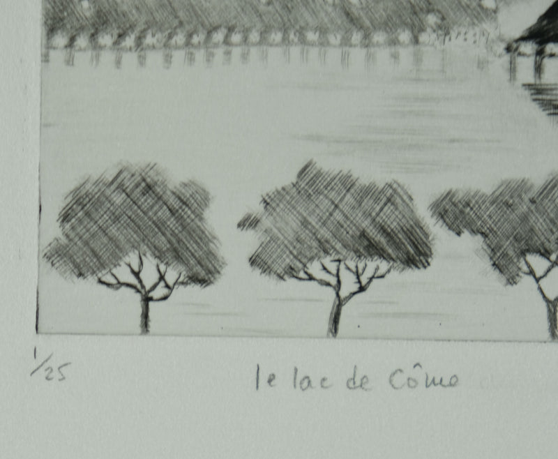 Camille COMBE : Le lac de Côme, Gravure originale signée