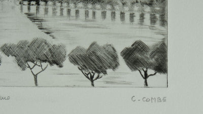 Camille COMBE : Le lac de Côme, Gravure originale signée