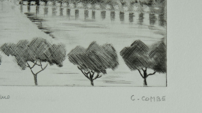 Camille COMBE : Le lac de Côme, Gravure originale signée