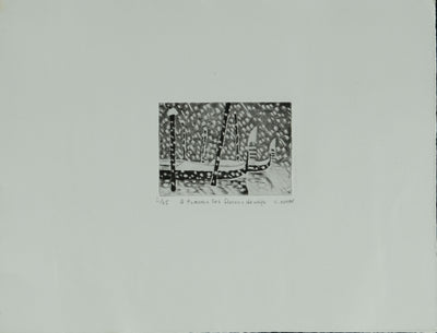 Camille COMBE : Venise à travers les flocons de neige, Gravure originale signée