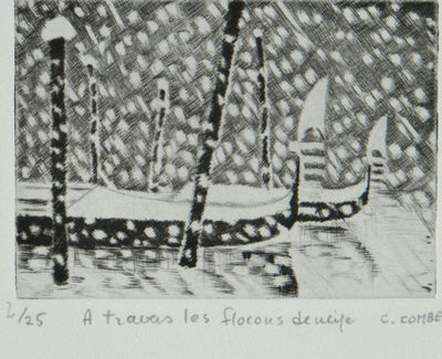 Camille COMBE : Venise à travers les flocons de neige, Gravure originale signée
