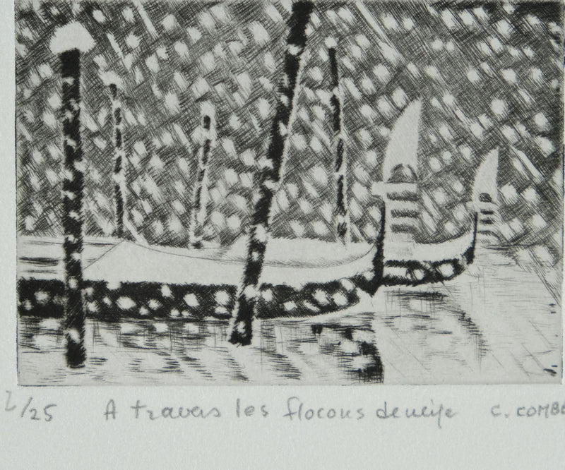 Camille COMBE : Venise à travers les flocons de neige, Gravure originale signée